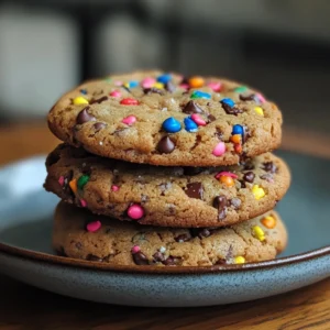 Close-up of freshly baked American cookies with gooey chocolate chunks and a sprinkle of sea salt on parchment paper
