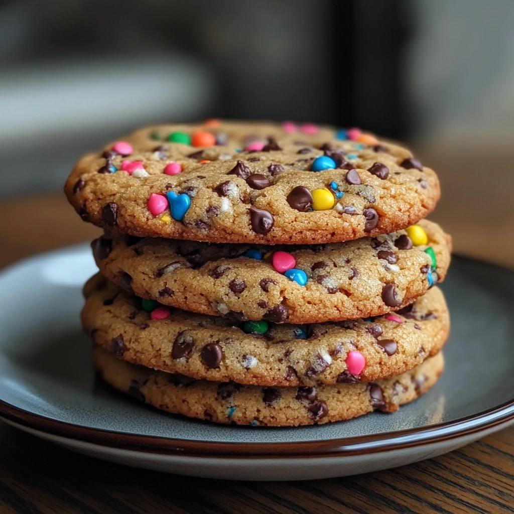 Assorted American cookies including chocolate chip, peanut butter, and oatmeal raisin arranged on a wooden platter