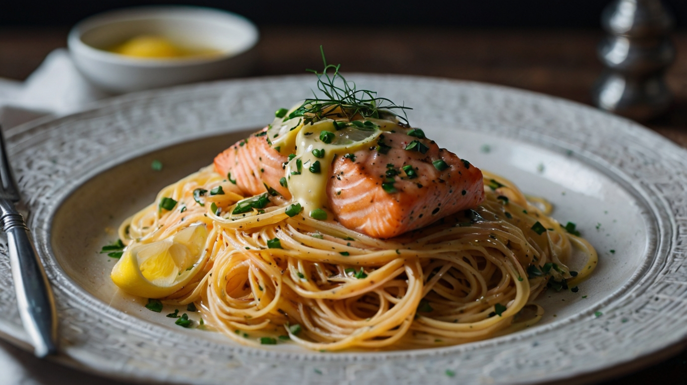 Salmon Spaghetti with Lemon Garlic Sauce