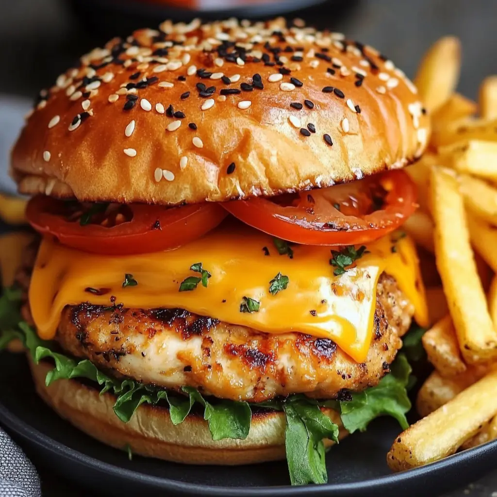 Crispy Chicken Burgers with Cheese and Fries