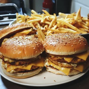 Crispy Chicken Burgers with Cheese and Fries Recipe