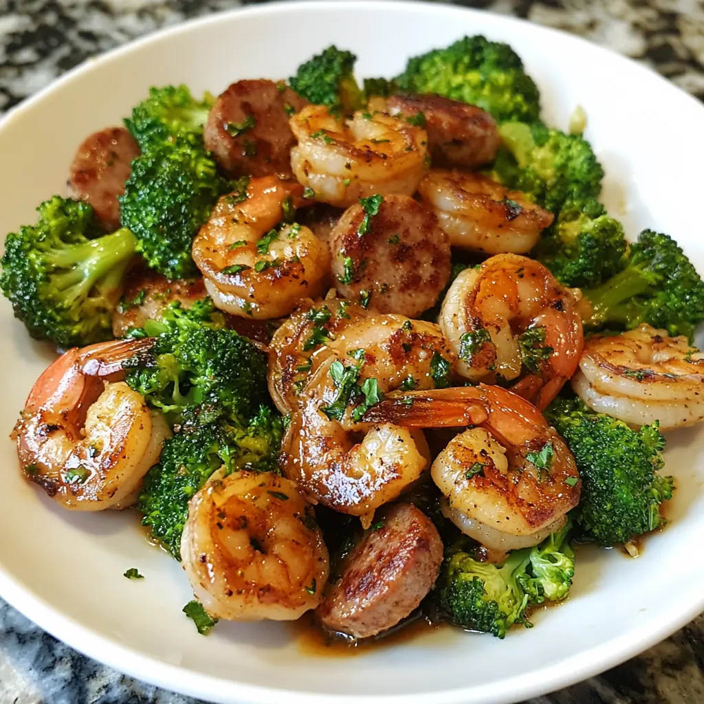 Garlic Butter Shrimp Sausage & Broccoli