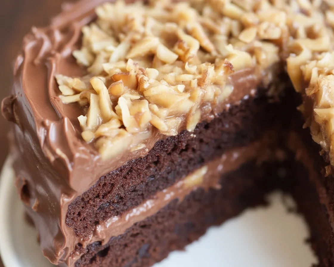 Homemade German Chocolate Cake with Coconut-Pecan Filling and Frosting