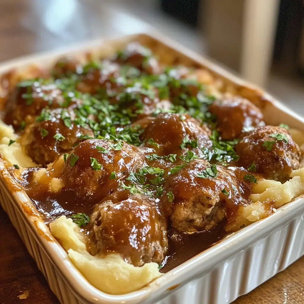 Meatball Mashed Potato Casserole