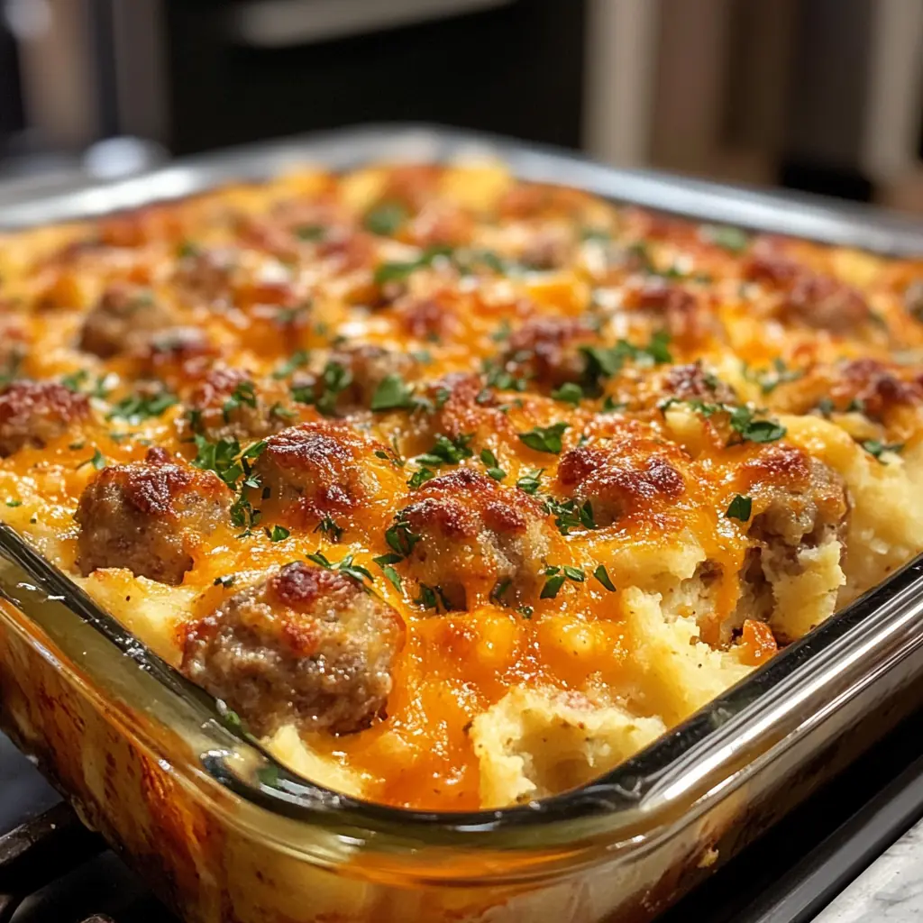 Meatball Mashed Potato Casserole