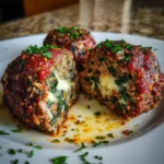 Spinach Garlic Meatballs Stuffed with Mozzarella