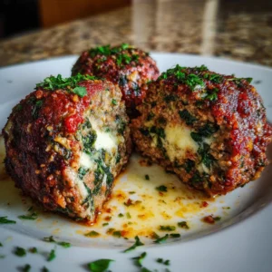 Spinach Garlic Meatballs Stuffed with Mozzarella