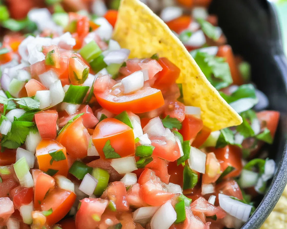 Fresh Pico de Gallo salsa made with tomatoes, onion, jalapeño, cilantro, and lime.