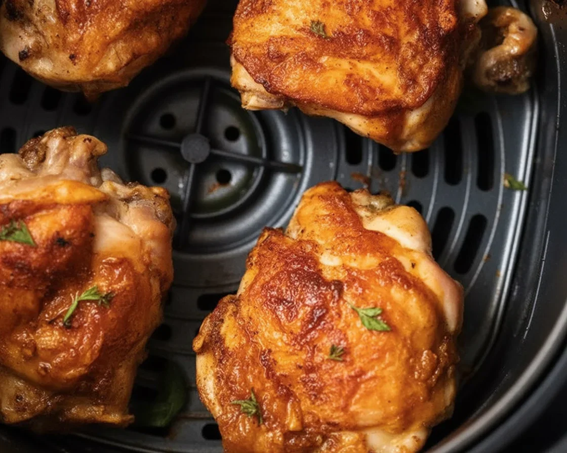 Delicious crispy air fryer chicken thighs cooked to perfection