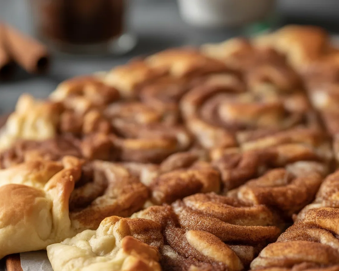 Cinnamon-Sugar Pizza made with Crescent Rolls topped with cinnamon and sugar.