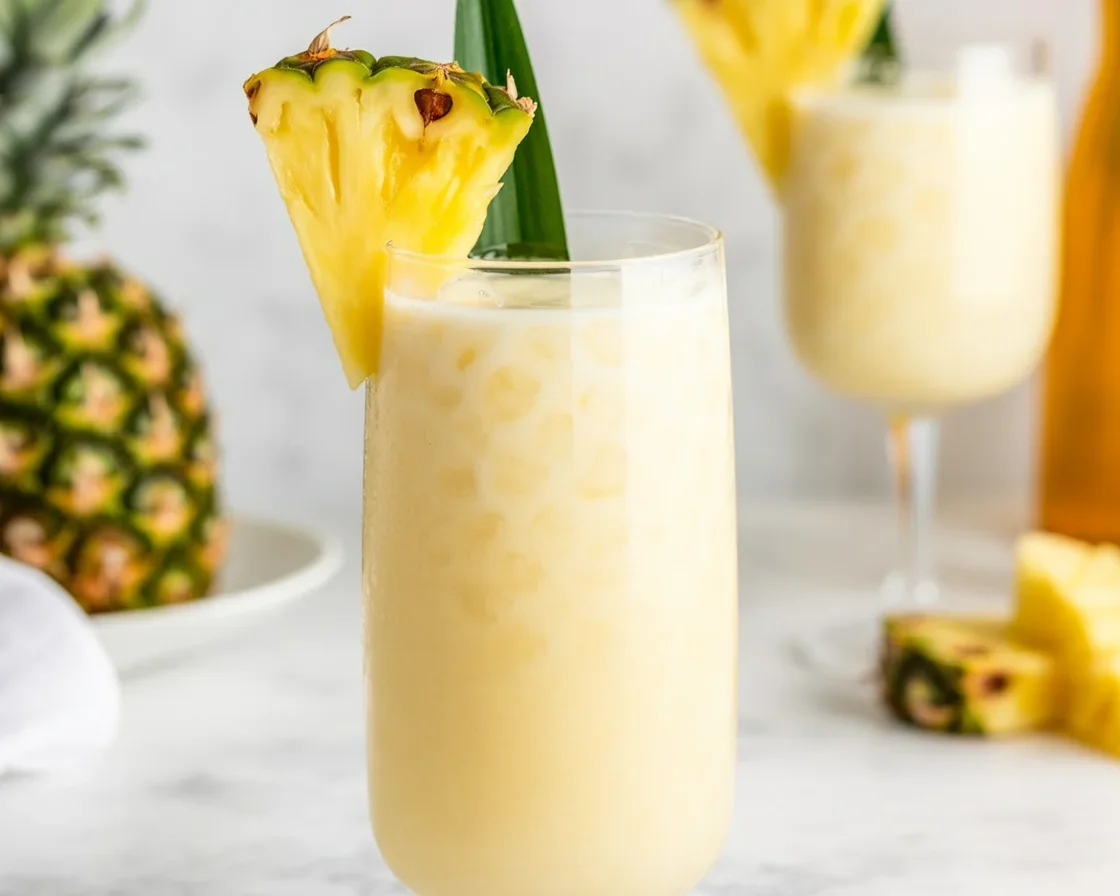 Refreshing virgin piña colada made with pineapple juice and coconut cream
