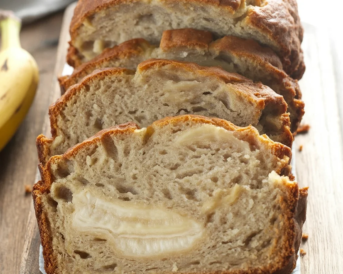 Moist banana bread made from ripe bananas, perfect for snacking and baking.