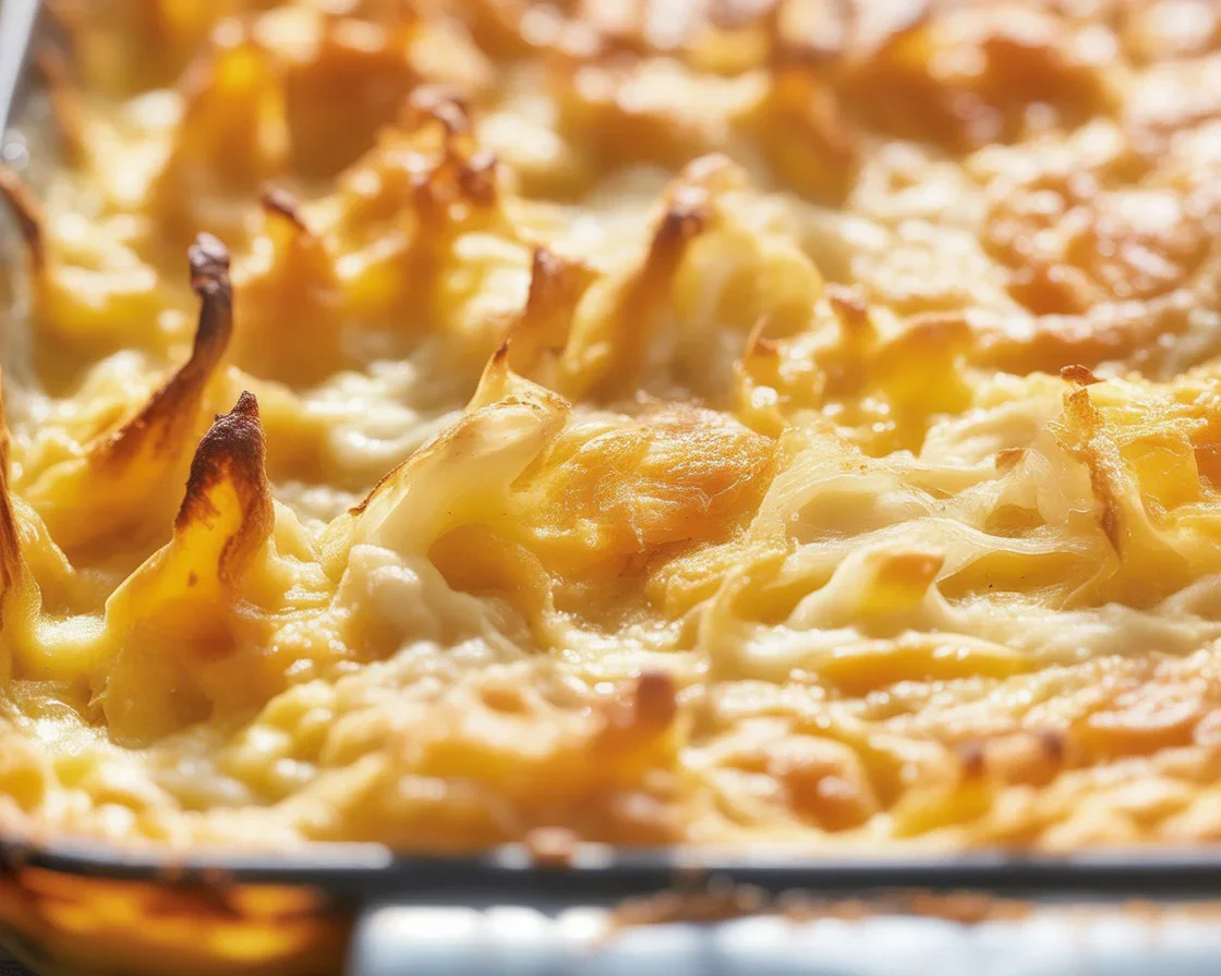 Delicious cheesy scalloped potatoes baked with layers of creamy cheese sauce.