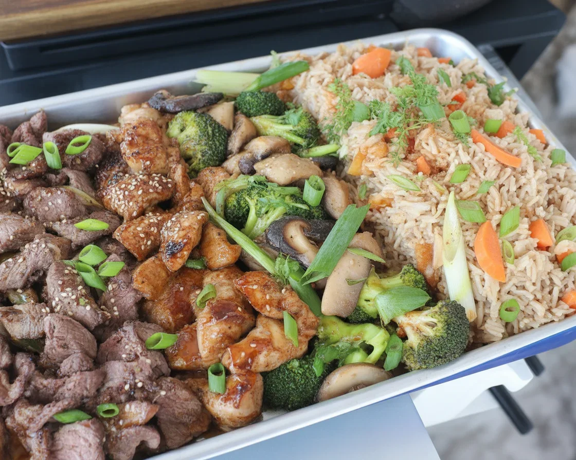 Delicious Blackstone recipes for griddle cooking, including fajitas and hibachi meals.