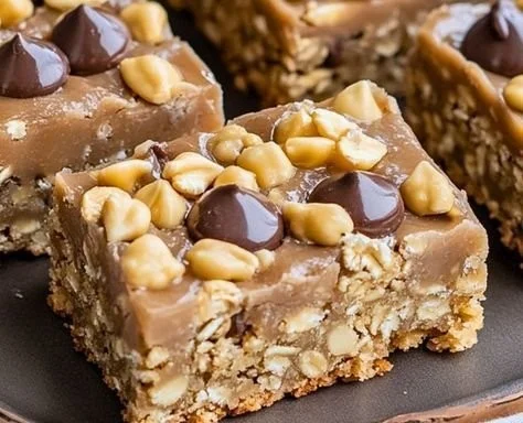 Delicious Banana Peanut Butter Oatmeal Bars ready to be enjoyed as a healthy snack.