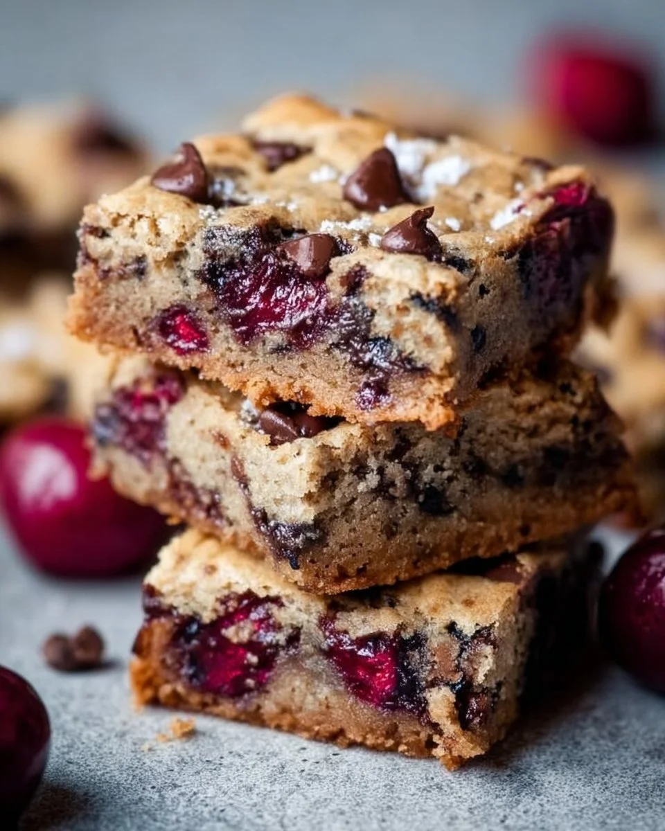 Delicious chocolate chip cherry bars freshly baked and ready to enjoy.