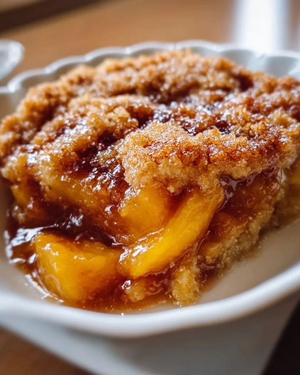 Delicious brown butter peach cobbler made with 5 simple ingredients.