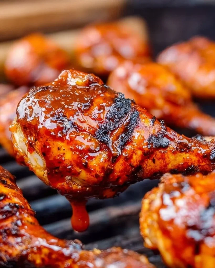 Grilled BBQ chicken drumsticks on a platter ready to serve
