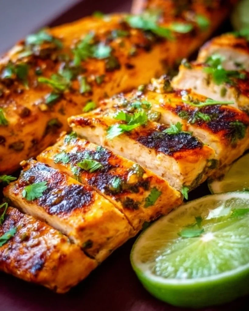 Grilled lime cilantro chicken breast served with fresh herbs