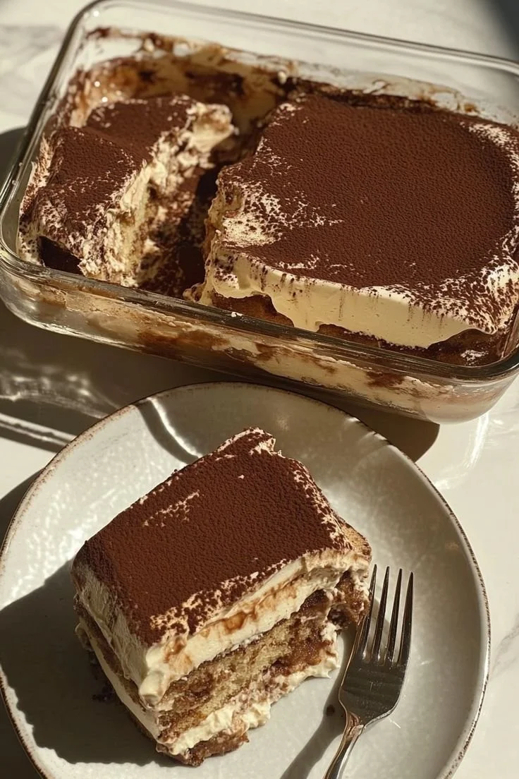 Protein-packed tiramisu dessert topped with cocoa and coffee flavor