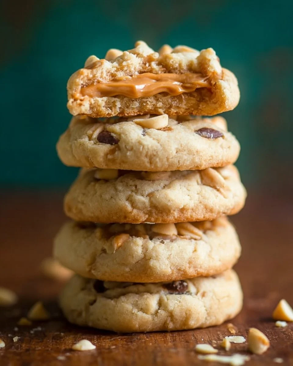 Puffy peanut butter chip cookies on a baking sheet