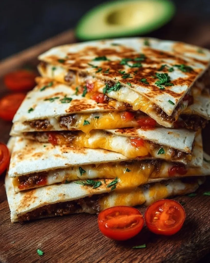 Smashburger Quesadillas with melted cheese and fresh toppings