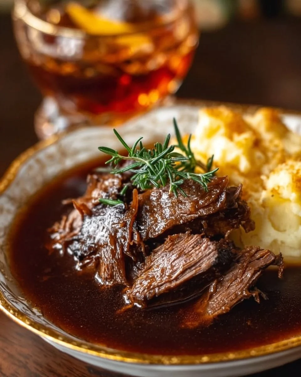 Delicious Beef Manhattan dish served on a plate with garnishes.