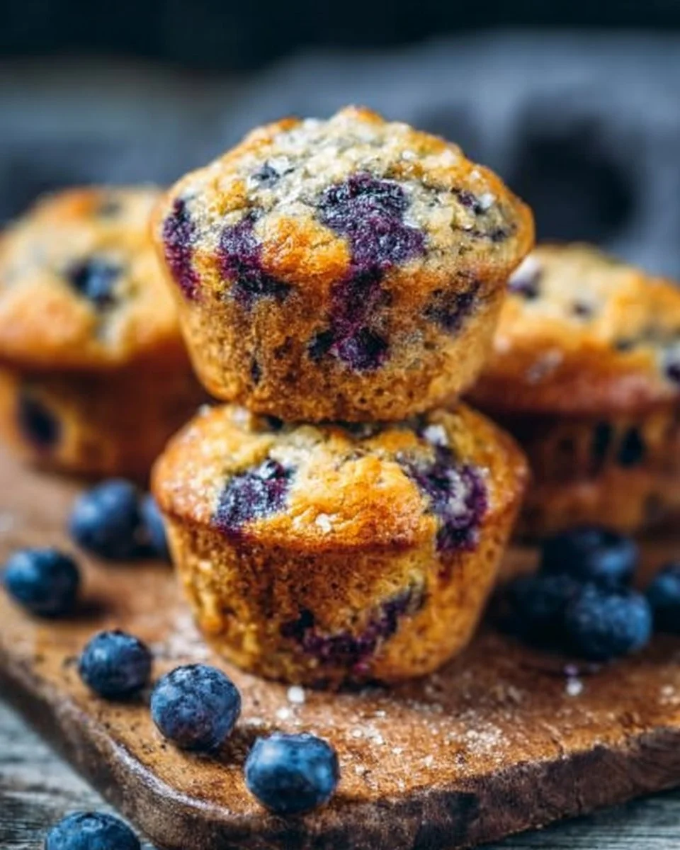 Vegan blueberry muffins fresh out of the oven with blueberries on top
