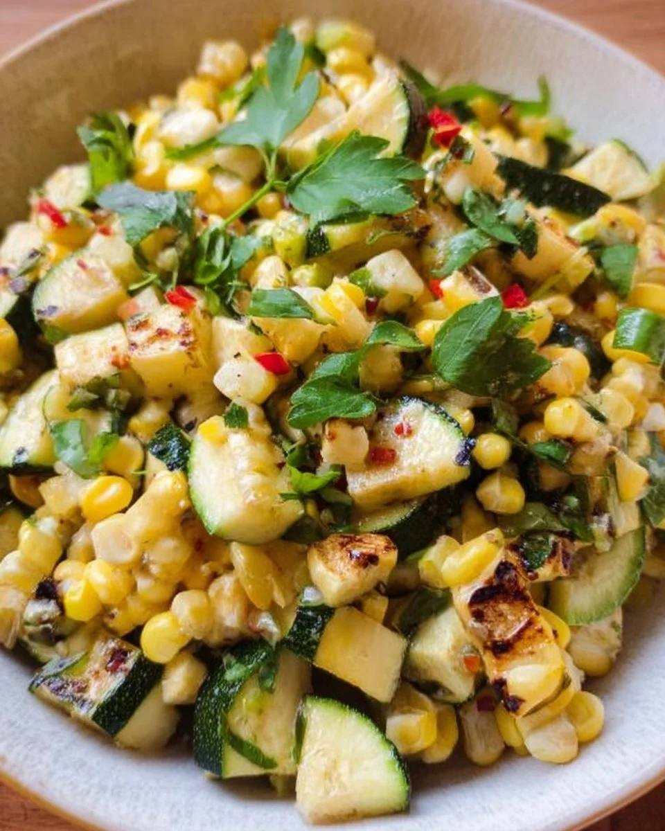 Fresh Zucchini Corn Salad with vibrant vegetables and herbs