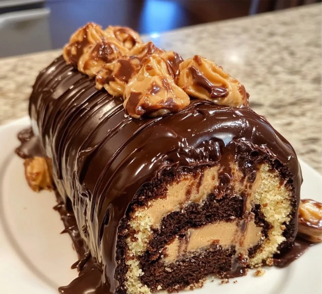 Peanut Butter Cup Chocolate Roll Cake