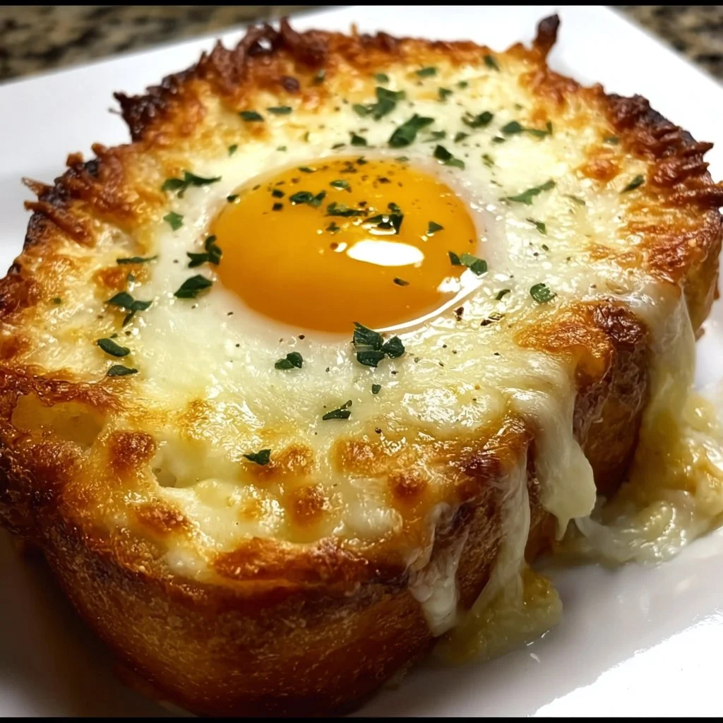 Delicious Air Fryer Cheesy Egg Toast with melted cheese and eggs