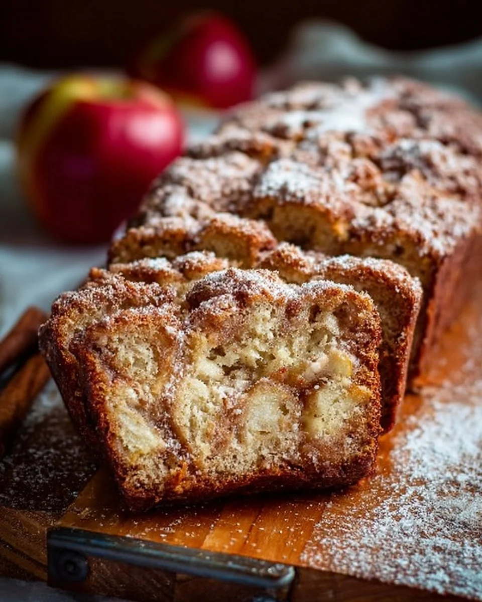 Delicious homemade apple bread topped with cinnamon and nuts