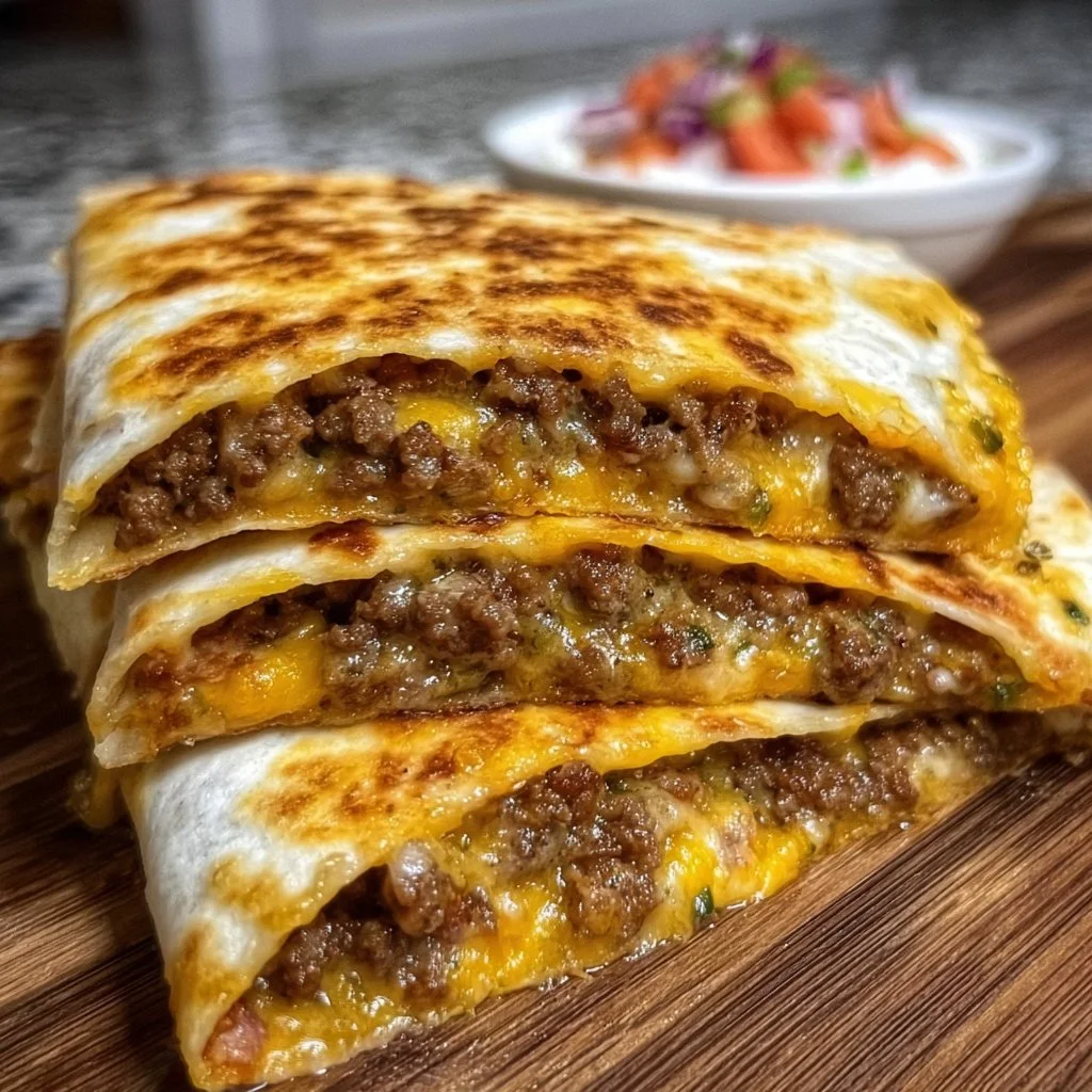 Delicious Bacon Cheeseburger Quesadillas served on a plate