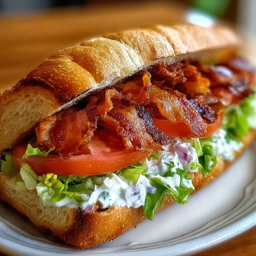 BBQ Bacon Ranch BLT Sandwich with crispy bacon and fresh ingredients