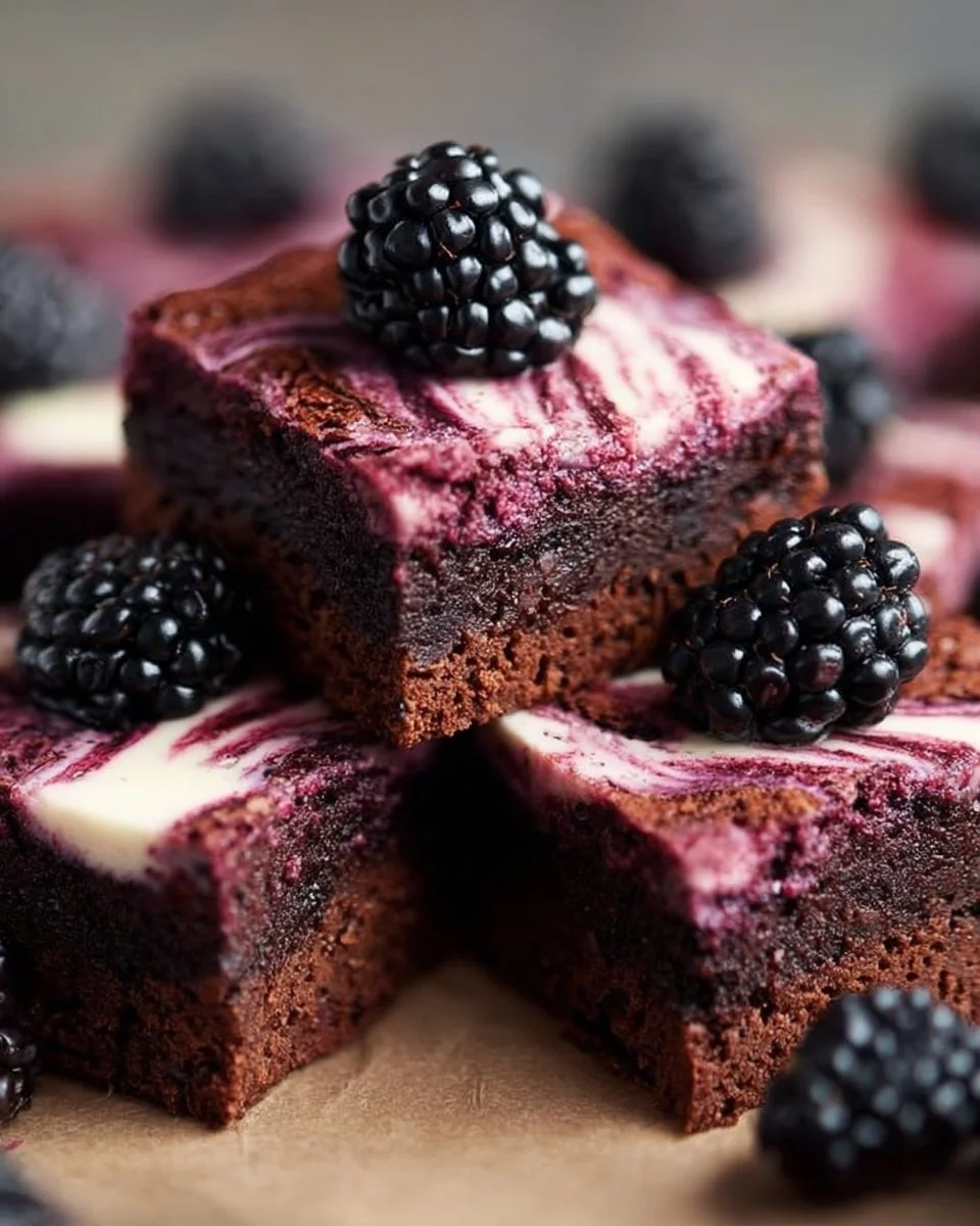 Delicious blackberry cream cheese brownies with a rich chocolate layer and fresh blackberries
