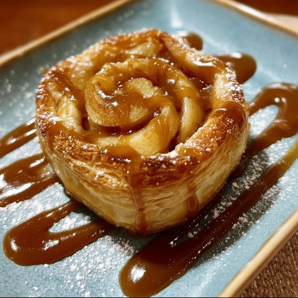 Delicious caramel apple puff pastry with a golden flaky crust