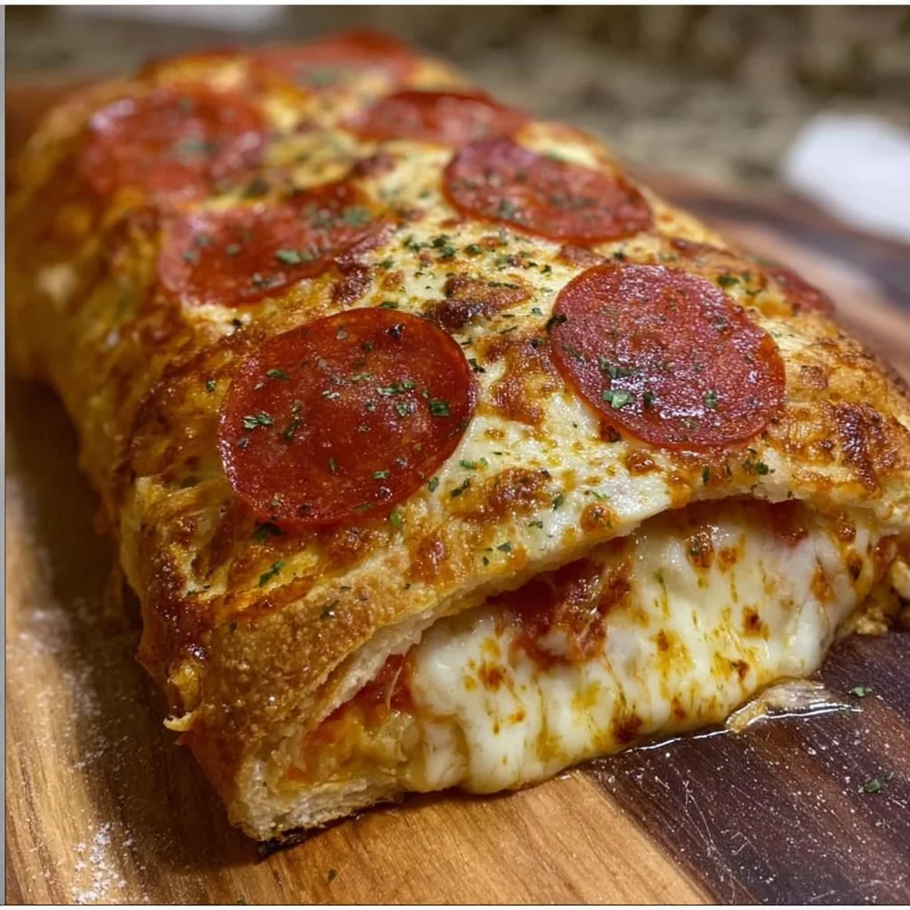 Delicious Cheesy Pepperoni Stromboli Bake fresh out of the oven