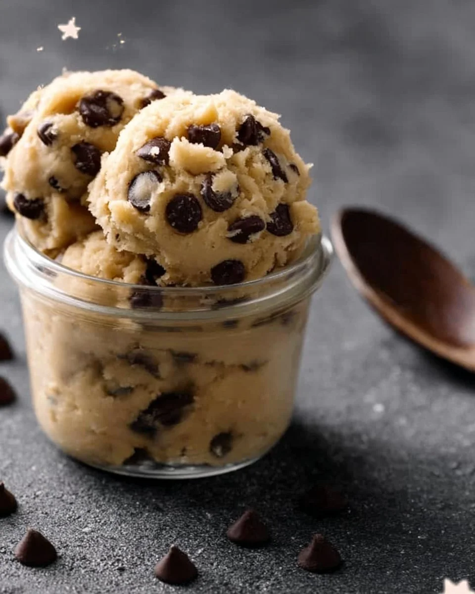 Chocolate chip edible cookie dough for one with three variations.