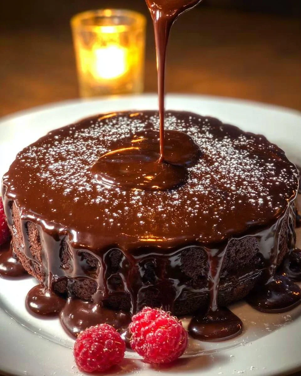 Delicious Chocolate Ganache topping on a dessert
