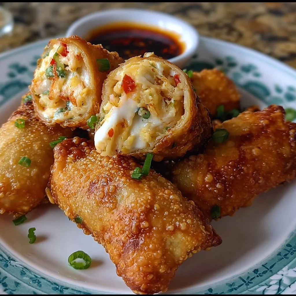 Crispy crab cake egg rolls filled with seafood goodness