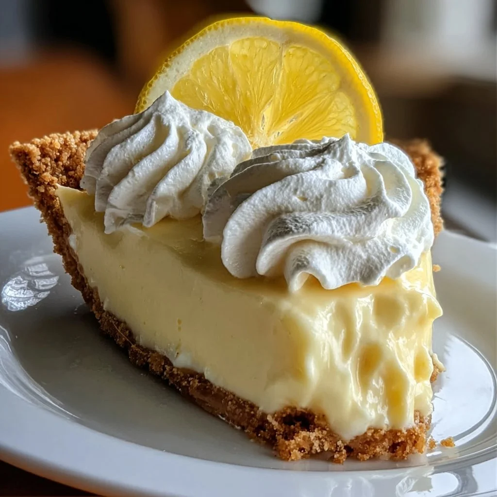 Slice of Easy Lemon Cream Cheese Pie topped with lemon zest
