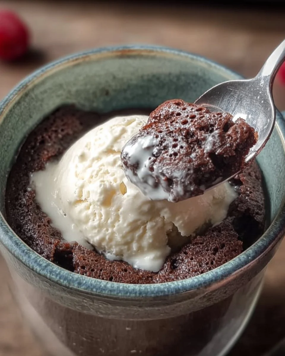 Fudgy 1-minute brownie mug cake served in a microwave-safe mug