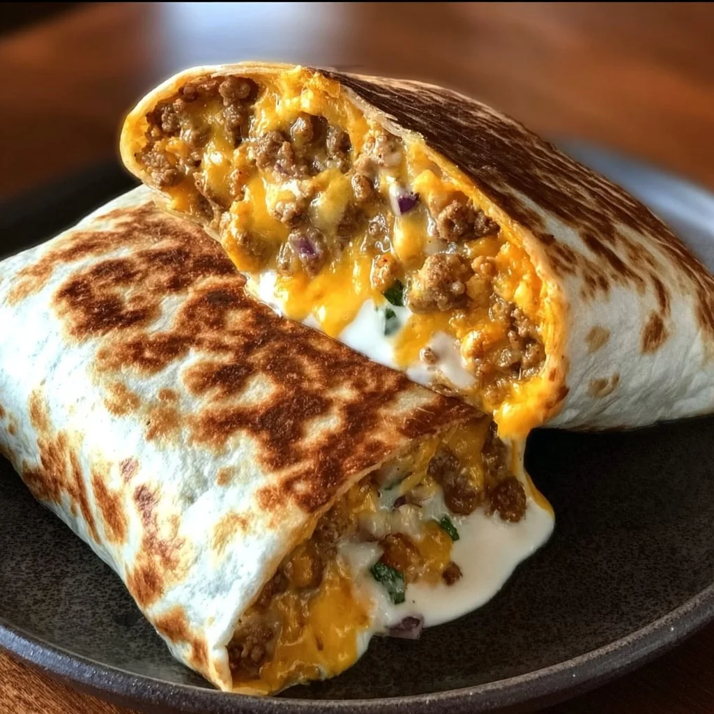 Delicious grilled cheese burrito filled with melted cheese and savory ingredients