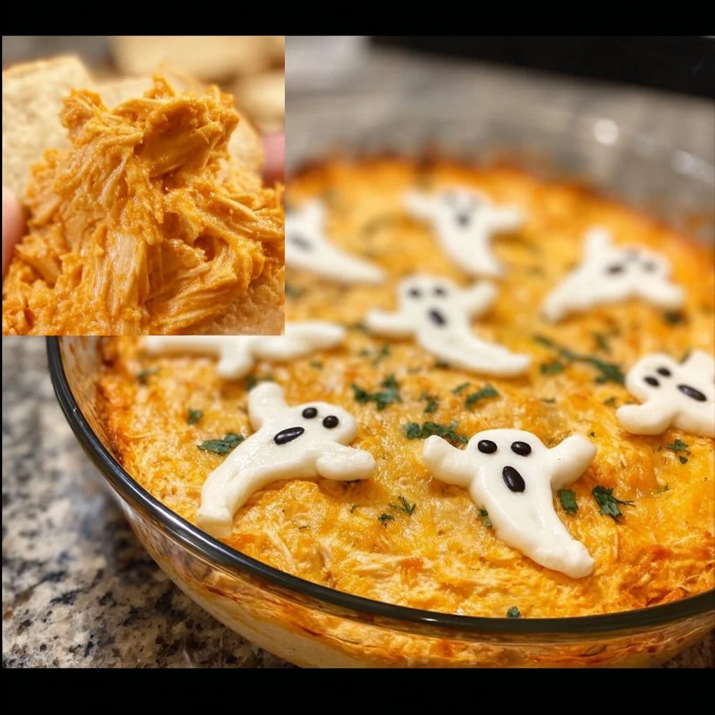 Halloween Buffalo Chicken Dip recipe - Boo-ffalo Dip for parties