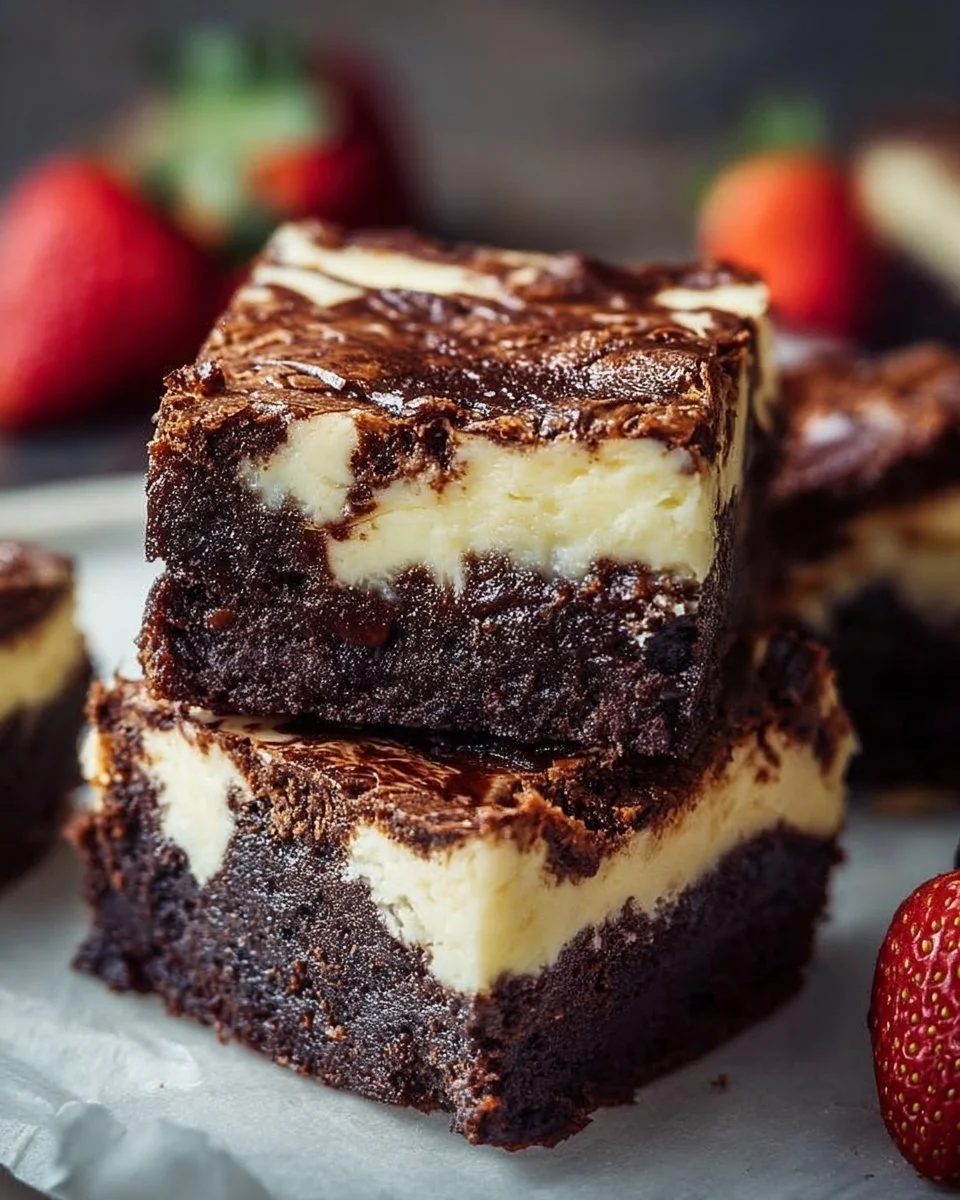 Delicious cheesecake brownies with a creamy top layer and rich chocolate base