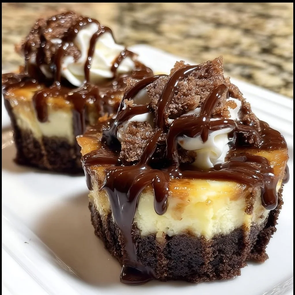 Loaded brownie cheesecake cups topped with chocolate and cream, perfect dessert treat
