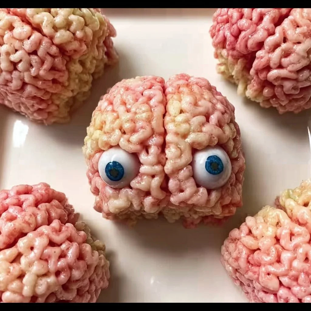 Delicious marshmallow Rice Krispies Halloween brains treat for spooky festivities