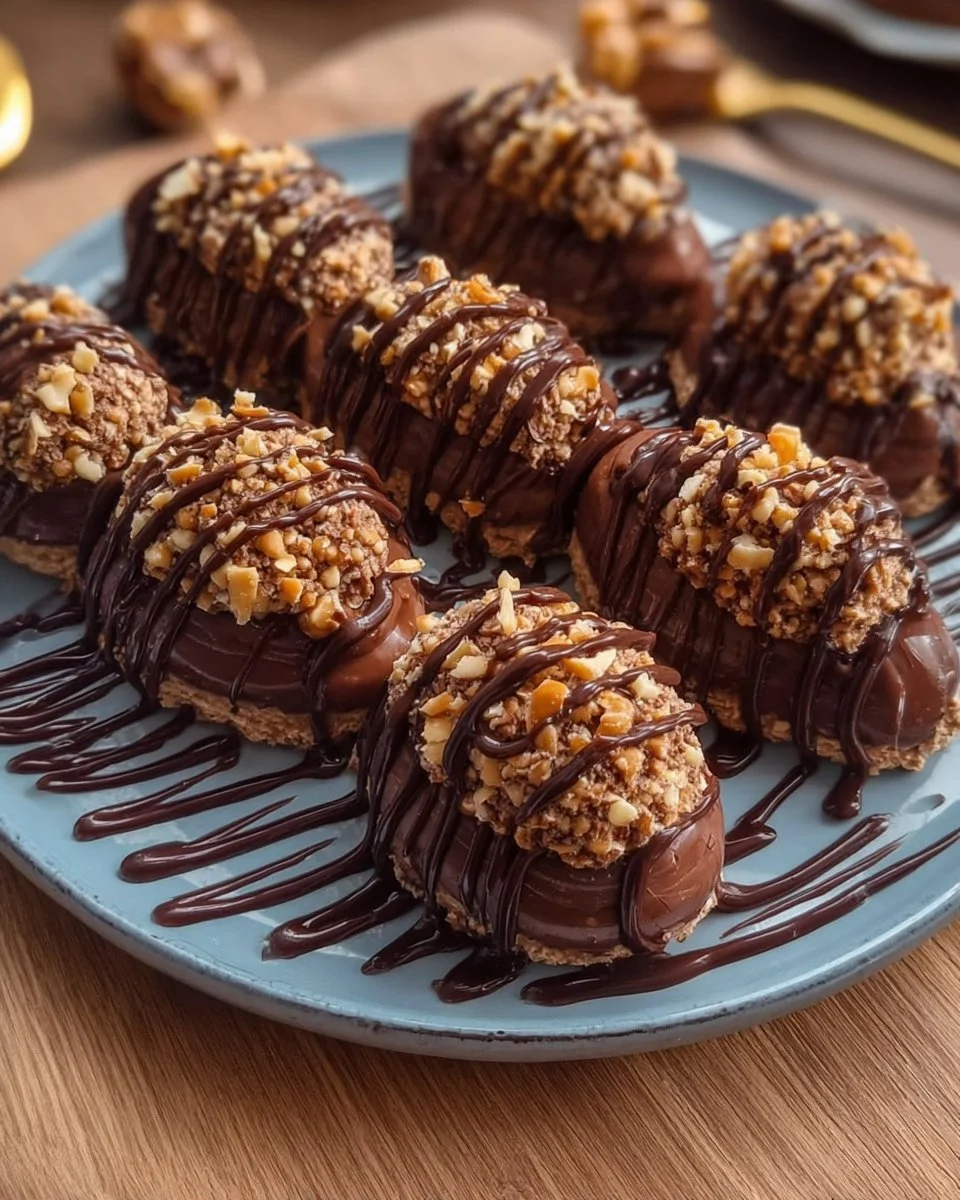 Delicious no-bake Ferrero Rocher dessert topped with chocolate and hazelnuts