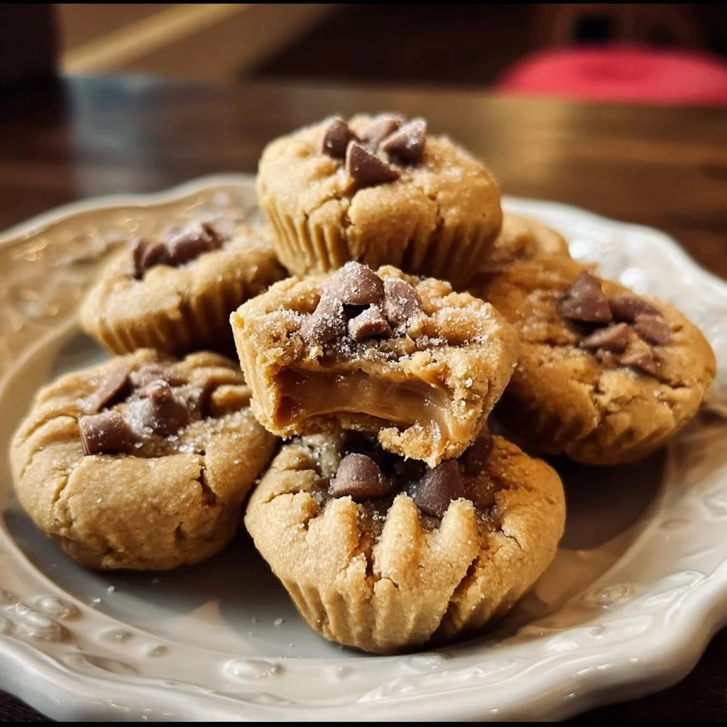 Homemade peanut butter cookie bites on a plate with chocolate drizzle