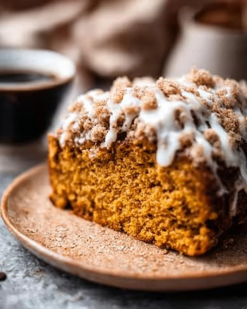 Delicious homemade pumpkin coffee cake with a sprinkle of cinnamon
